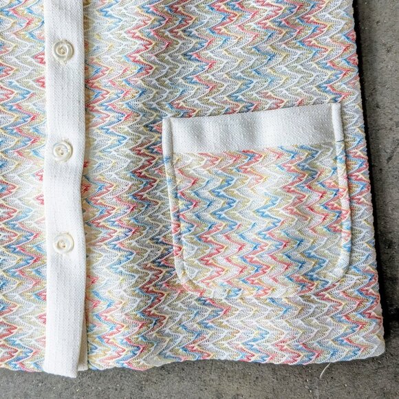 Vintage Marty Gutmacher White Blue Red Chevron Stripe Short Sleeve Knit Shirt - Picture 3 of 8